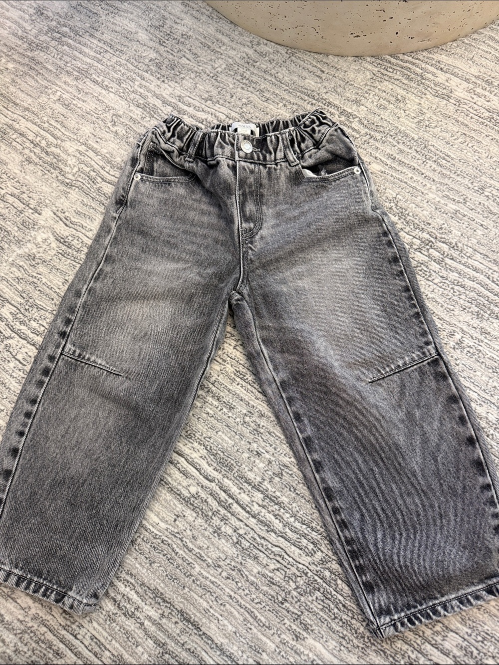 Zara Kids Grey Washed Elastic-Waist Denim Pants